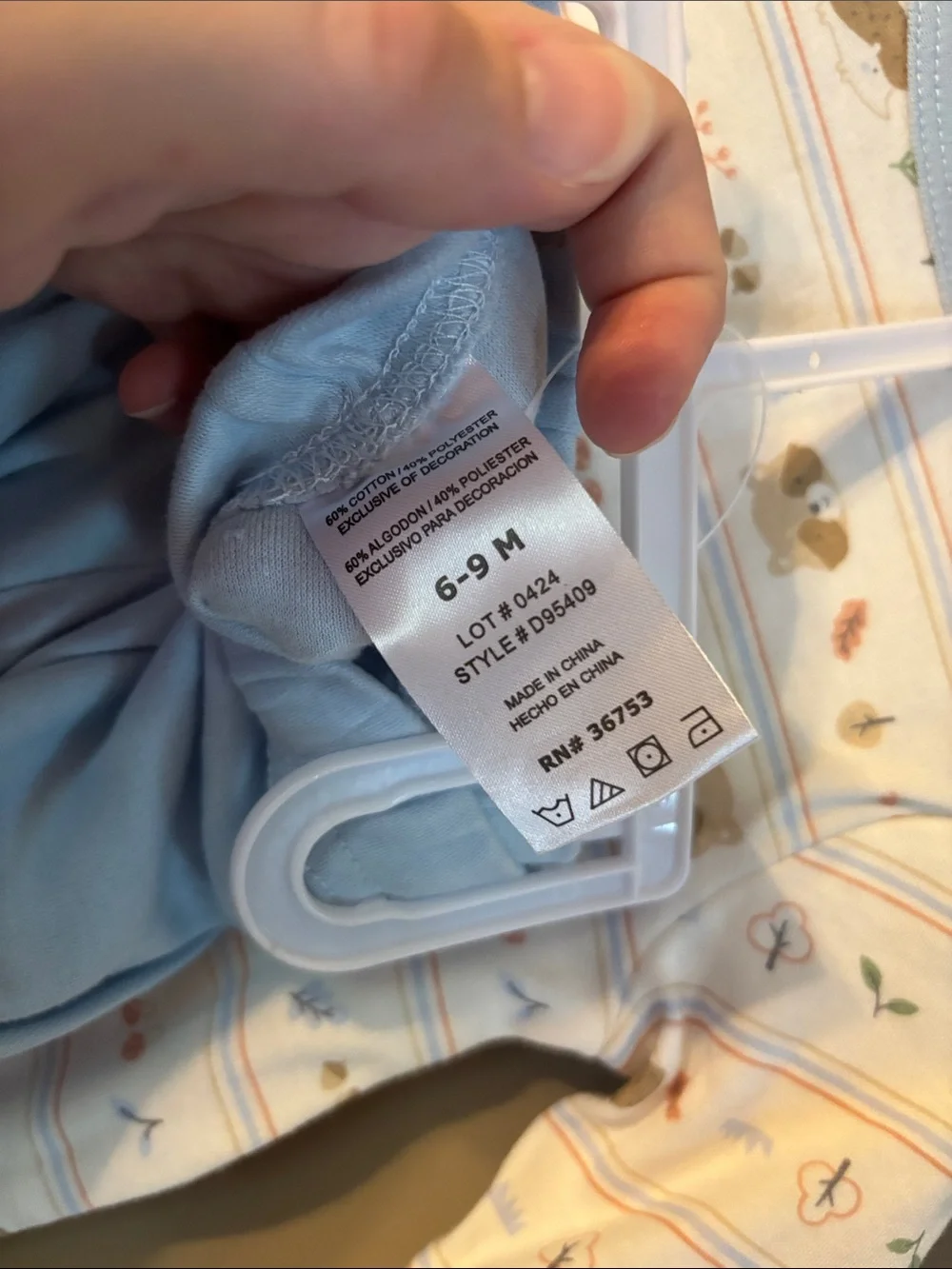 Little & Loved Blue Bear & Hedgehog Print Onesie & Pant Set with Hat 6-9M NWT